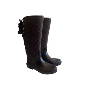 Coach Womens Black Monogram Knee-High Rain Boots Size 9